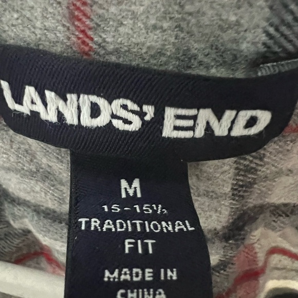 Lands End Mens M Red White Cotton Plaid Flannel Long Sleeve Button Down Shirt - Picture 2 of 5